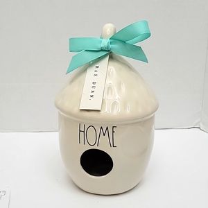 New Rae Dunn Acorn Birdhouse Nest "Home" Ivory With Blue/Green Bow LL Magenta